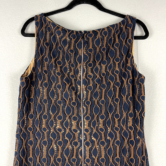 Piazza Sempione Wool Sheath Dress Womens 44 8 Blue Crochet Made in Italy Classic - Picture 10 of 15